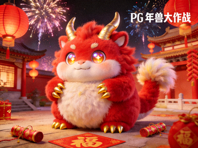 PG春节限定游戏《年兽大作战》游戏角色与场景设计，展示可爱的年兽形象