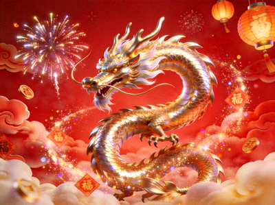 PG春节限定游戏《舞龙贺岁》动态游戏画面，展示华丽的舞龙动画特效